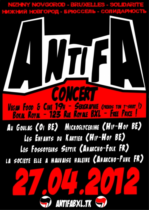 Affiche. Concert de soutien aux antifas russes emprisonnés. 2012-04-27